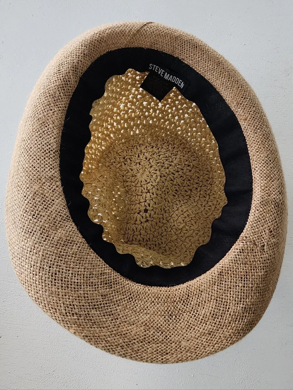 Steve Madden Tan Straw Fedora with Black Sweatband